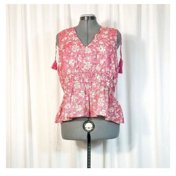J.Crew NWT Sz XL Dark Flamingo V Neck Cotton Voile Top In Tossed Floral - Picture 1 of 6